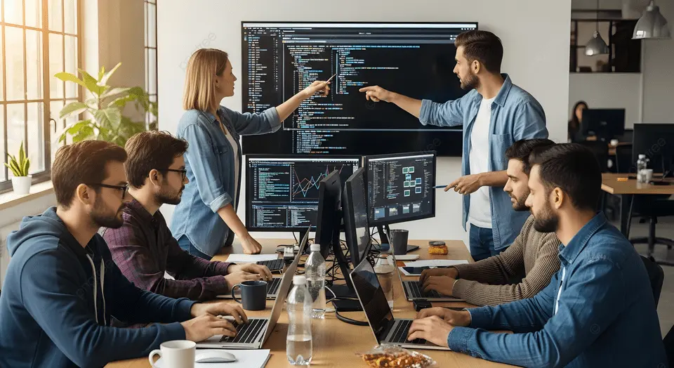 pngtree team of programmers collaborating in a modern office environment working on image 20426161